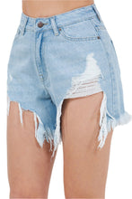 Load image into Gallery viewer, Rue High Waist Fringed Hem Denim Shorts
