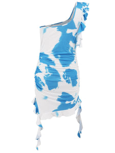 Camila Ruffled Tie-Dye Single Shoulder Mini Dress