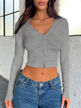 Load image into Gallery viewer, Penny Buttoned V-Neck Long Sleeve T-Shirt
