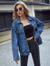 Load image into Gallery viewer, Vaila Pocketed Button Down Collared Neck Denim Top
