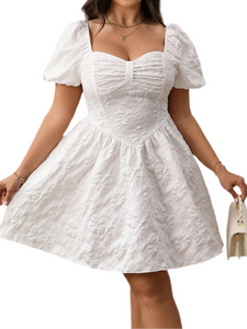 Noelle Plus Size Smocked Sweetheart Neck Puff Sleeve Mini Dress