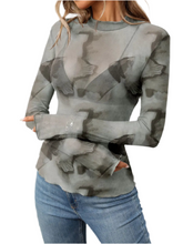 Load image into Gallery viewer, Rena Printed Mock Neck Long Sleeve Mesh T-Shirt
