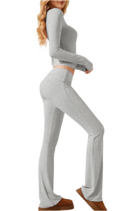 Lina Round Neck Long Sleeve Top and Pants Set