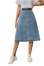 Load image into Gallery viewer, Dame Button Front A-Line Denim Skirt
