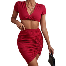 Load image into Gallery viewer, Eliza Twisted Deep V Cropped Top and Ruched Skirt Set
