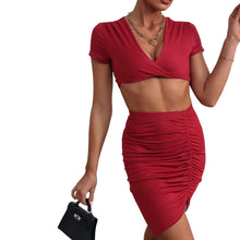 Load image into Gallery viewer, Eliza Twisted Deep V Cropped Top and Ruched Skirt Set
