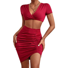 Load image into Gallery viewer, Eliza Twisted Deep V Cropped Top and Ruched Skirt Set
