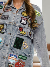 Load image into Gallery viewer, Flare Embroidered Patch Button Up Long Sleeve Denim Jacket
