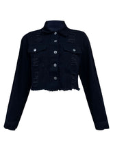 Load image into Gallery viewer, Ismena Distressed Collared Neck Long Sleeve Denim Top
