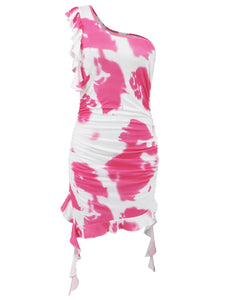 Camila Ruffled Tie-Dye Single Shoulder Mini Dress