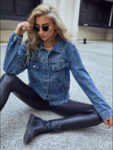 Load image into Gallery viewer, Vaila Pocketed Button Down Collared Neck Denim Top
