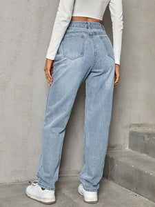 Linda Asymmetric Waist Jeans with Pockets