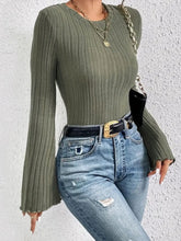 Load image into Gallery viewer, Amber Ribbed Round Neck Flare Sleeve T-Shirt
