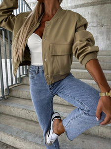 Essence Baseball Collar Dropped Shoulder Jacket