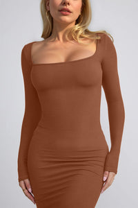 Body Baby Built-In Shapewear Square Neck Long Sleeve Maxi Dress