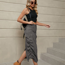 Load image into Gallery viewer, Keller Drawstring Ruched Slit Denim Midi Skirt
