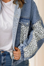 Load image into Gallery viewer, Novellie Plus Size Leopard Long Sleeve Denim Jacket
