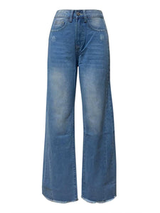 Tyra Raw Hem Wide Leg Jeans with Pockets