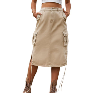 Drawstring Denim Cargo Skirt