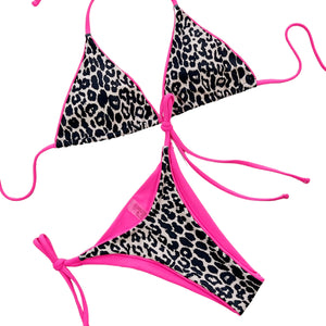 Neon Leopard Print Halter Neck Tie Side Bikini Set