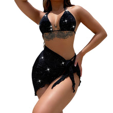 Load image into Gallery viewer, Seychelles Glitter Halter Neck Backless Three-Piece Swim Set
