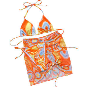 Tahiti Multicolored Drawstring Ruched Three-Piece Swim Set