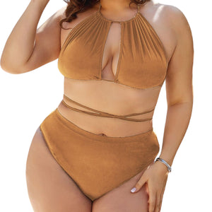 Aruba Plus Size Cutout Tied Backless Bikini Set