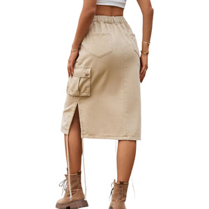 Drawstring Denim Cargo Skirt