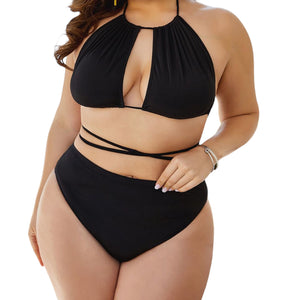 Aruba Plus Size Cutout Tied Backless Bikini Set