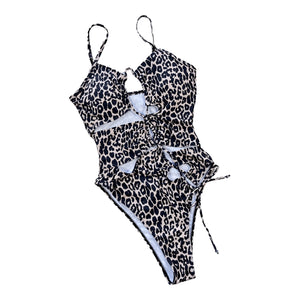 Amazon Leopard Cutout Tied One-Piece Swimsuit