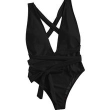 Load image into Gallery viewer, Laguna Halter Neck Deep V Tied One-Piece Swimsuit
