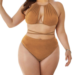 Aruba Plus Size Cutout Tied Backless Bikini Set