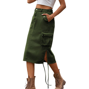 Drawstring Denim Cargo Skirt