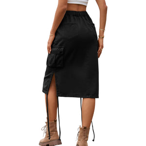 Drawstring Denim Cargo Skirt