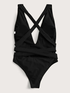 Laguna Halter Neck Deep V Tied One-Piece Swimsuit