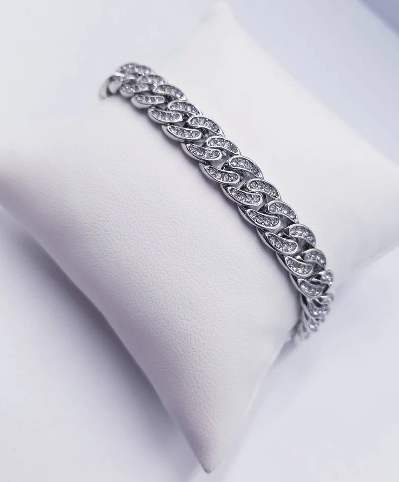 8MM ICED OUT CUBAN BRACELET - SILVER